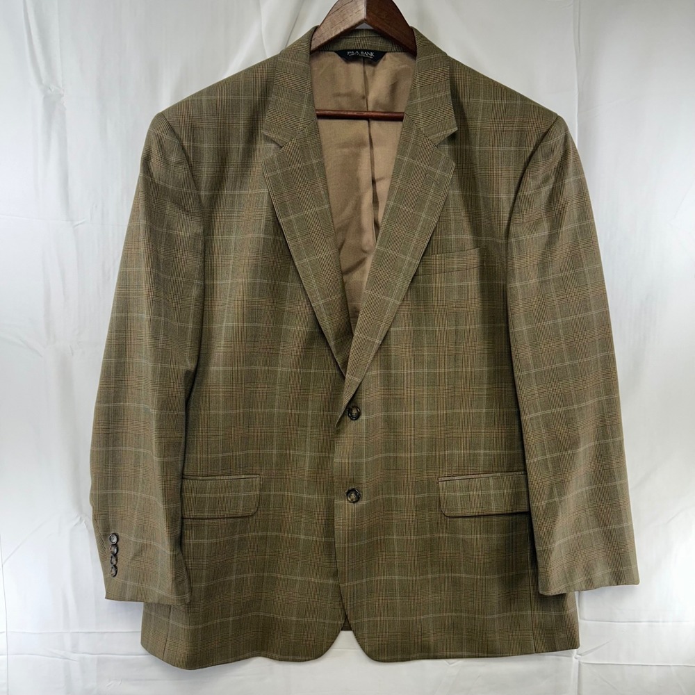 Jos. A. Bank Blazer Mens 48R Brown Glen Plaid 100% Wool Sport Coat